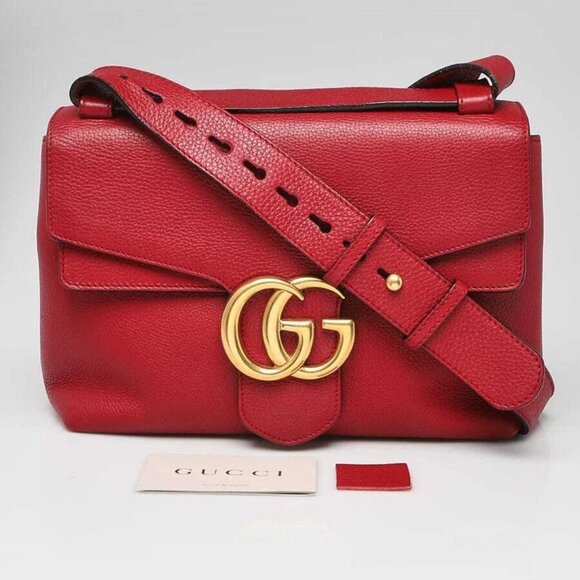Gucci Red Pebbled Leather Marmont Large Shoulder Bag - Picture 7 of 11